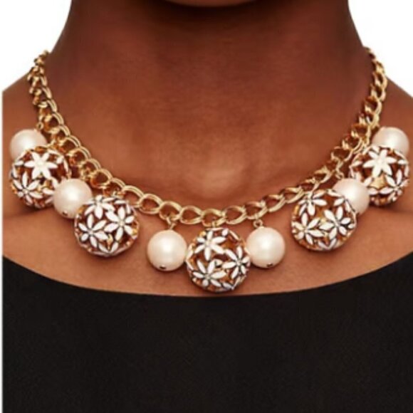 Kate Spade Enamel & Faux Pearl Wallflower Collar Necklace - Picture 4 of 8